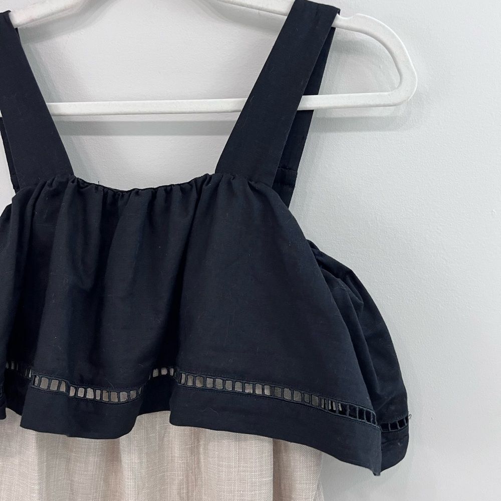 $650 TELA Cima Color Block Linen Shift Dress Black Tan with Pockets Size Medium - Picture 3 of 9